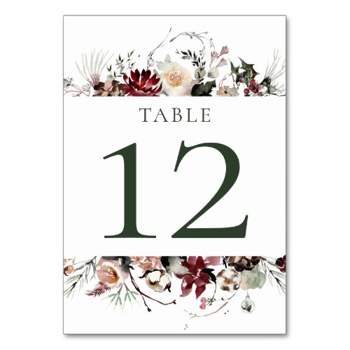 Winter Blooms _ Dark Forest Green _ Wedding  Table Number