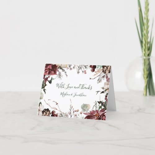 Winter Blooms _ Dark Forest Green _ Wedding Thank You Card