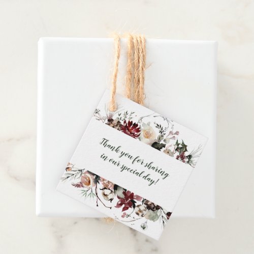 Winter Blooms Forest Green Wedding  Favor Tags