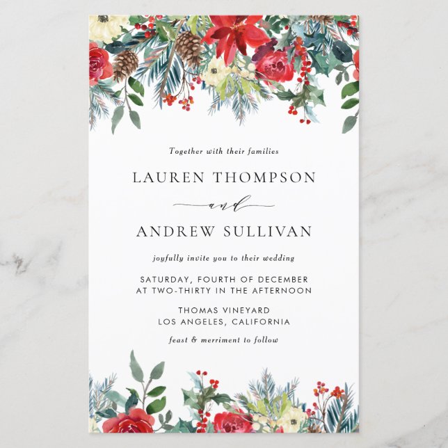 Winter Blooms Garland Botanical Wedding Invitation (Front)