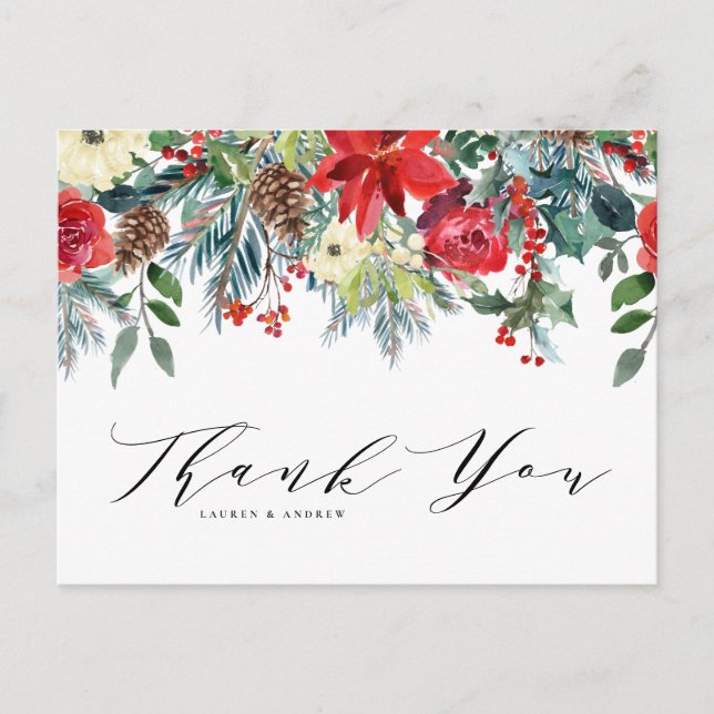 Winter Blooms Garland Botanical Wedding Thank You Postcard (Front)