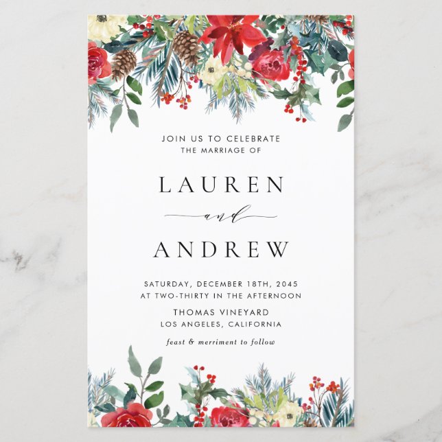 Winter Blooms Garland Floral Wedding Invitation (Front)
