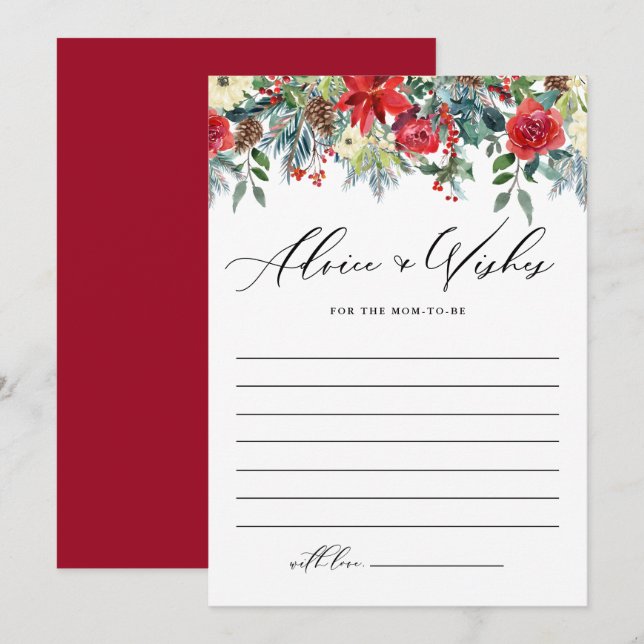 Winter Blooms Garland Wishes for Mom Baby Shower Advice Card (Front/Back)