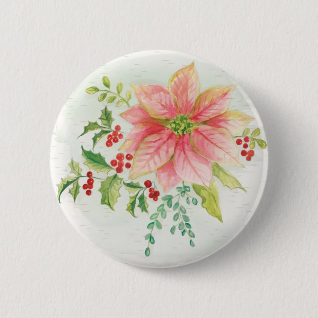 Winter Blooms | Pink Blooming Poinsettia Button (Front)
