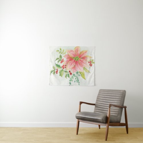 Winter Blooms  Pink Blooming Poinsettia Tapestry