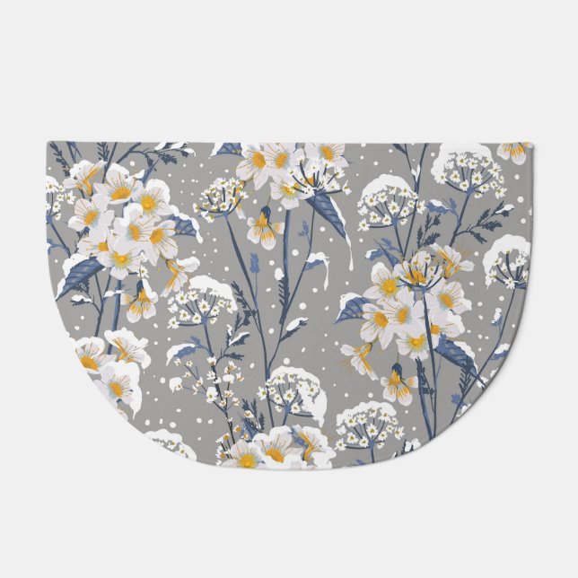 Winter Blossom: Delicate Floral Pattern Doormat (Front)
