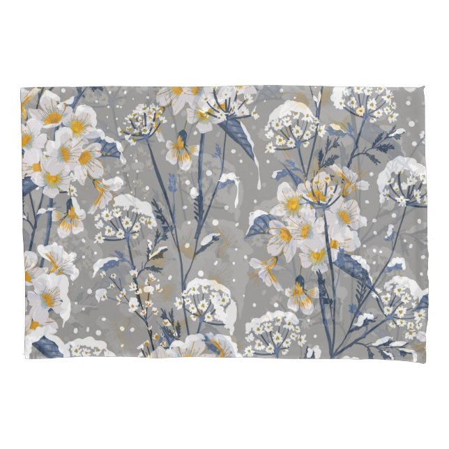 Winter Blossom: Delicate Floral Pattern Pillow Case (Front)