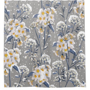 Winter Blossom: Delicate Floral Pattern Shower Curtain