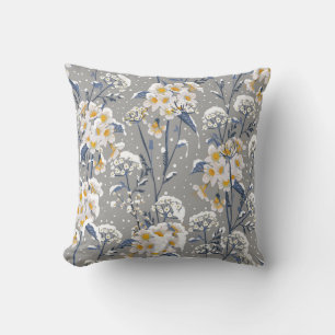 Winter Blossom: Delicate Floral Pattern Throw Pillow