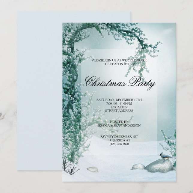 Winter Blossom  Scenery & Cardinal Christmas Party Invitation (Front/Back)