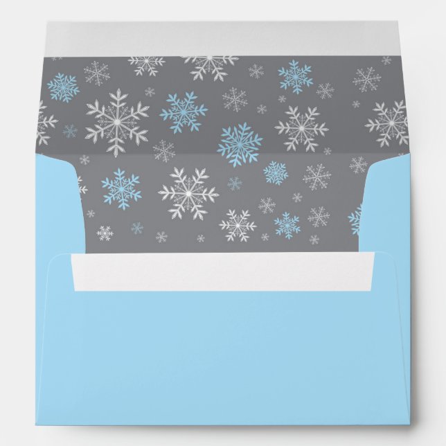 Winter Blue and Gray Snowflake Pattern Envelope (Back (Bottom))