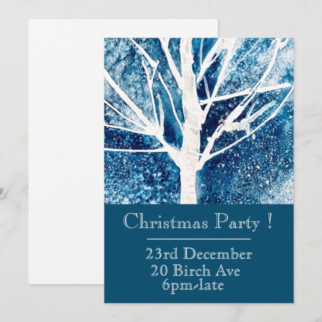 WInter blue and white Christmas party invitation (Front/Back)
