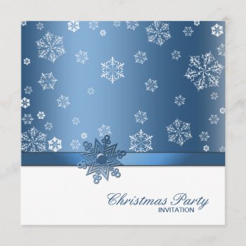 Winter Blue And White Snowflake Christmas Party Invitation by weddingsNthings at Zazzle