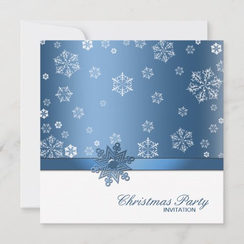 Winter Blue and White Snowflake Christmas Party Invitation