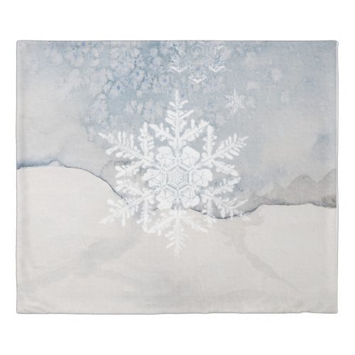Winter Blue and White Snowflake Design Duvet Cover
