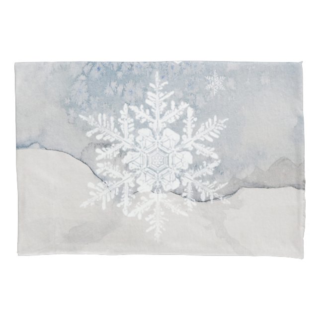 Winter Blue and White, Snowflake Design Pillow Case (Front)