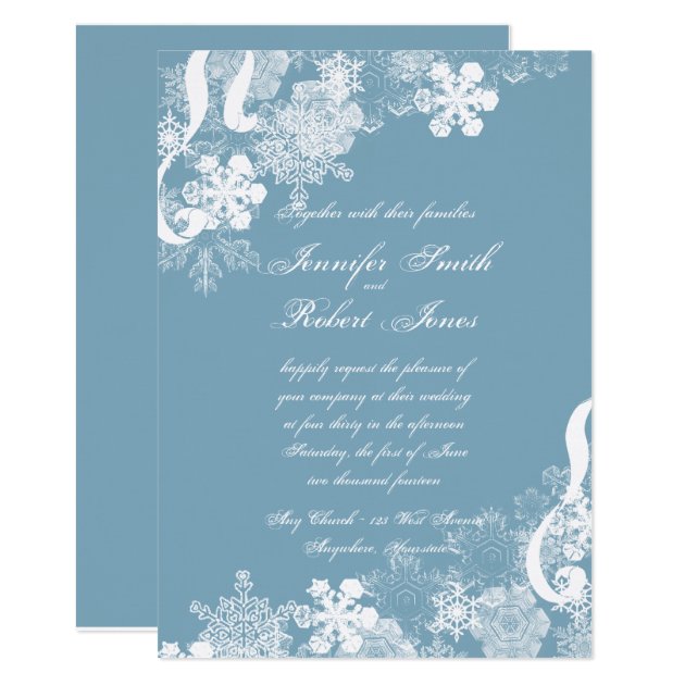 Winter Blue And White Snowflake Wedding Invitation