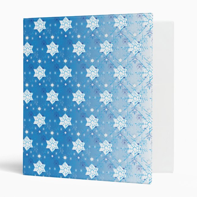 Winter blue and white Snowflakes pattern 3 Ring Binder (Front/Inside)