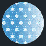 Winter blue and white Snowflakes pattern Classic Round Sticker<br><div class="desc">Modern snowflake pattern in light blue and white. Need more? Check out other holiday designs at my store! Cheers! :)</div>