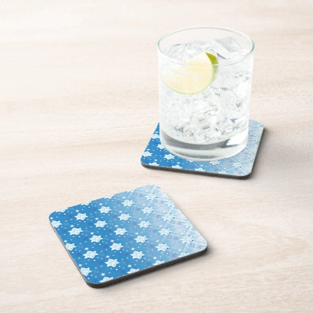 Winter blue and white Snowflakes pattern Coaster (Right Side)