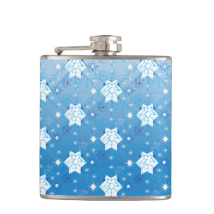 Winter blue and white Snowflakes pattern Flask