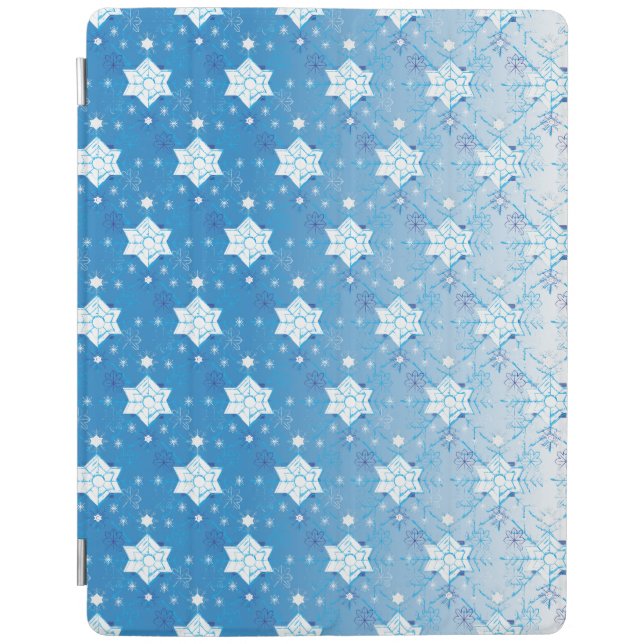 Winter blue and white Snowflakes pattern iPad Smart Cover (Front)