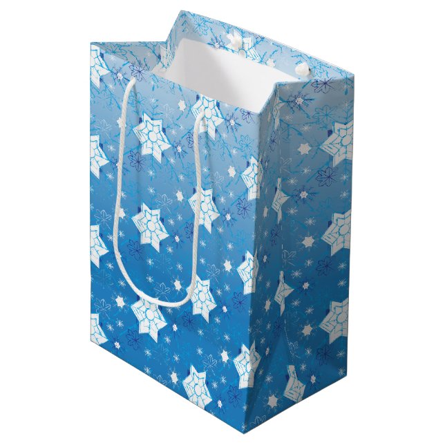 Winter blue and white Snowflakes pattern Medium Gift Bag (Front Angled)