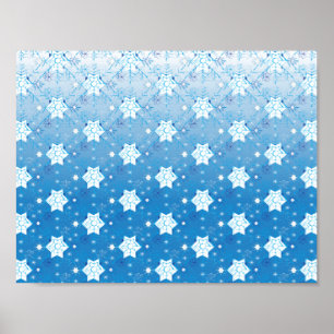 Winter blue and white Snowflakes pattern Poster