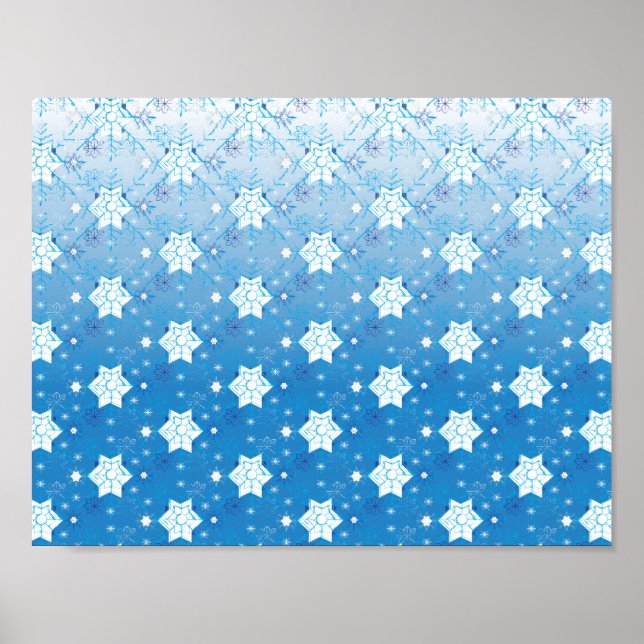 Winter blue and white Snowflakes pattern Poster (Front)