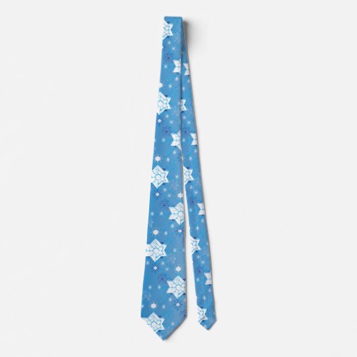 Winter blue and white Snowflakes pattern Tie