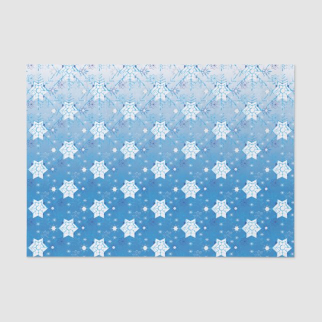 Winter blue and white Snowflakes pattern Tissue Paper (Front)