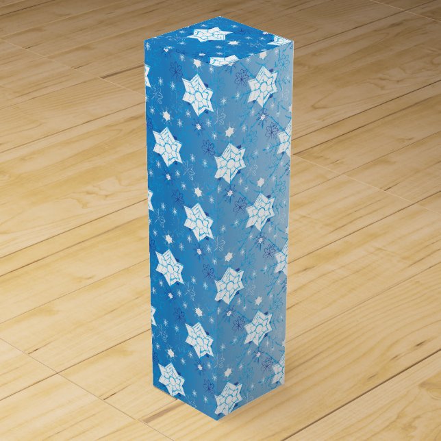 Winter blue and white Snowflakes pattern Wine Box (Front)