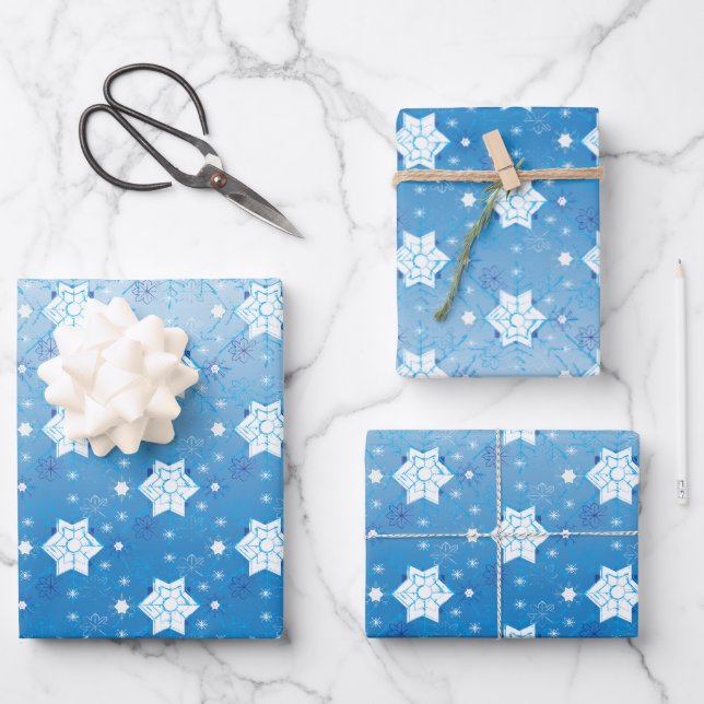 Winter blue and white Snowflakes pattern  Wrapping Paper Sheets (Front)