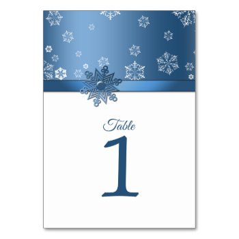 Winter Blue And White Snowflakes Table Number Card by weddingsNthings at Zazzle