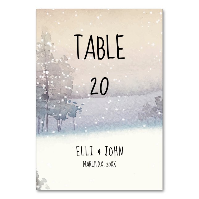 Winter Blue and White Wedding Table Number (Front)