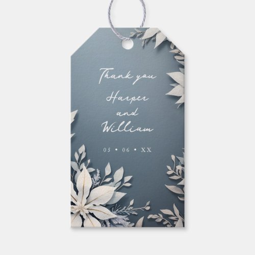 winter blue and white wedding thank you gift tags