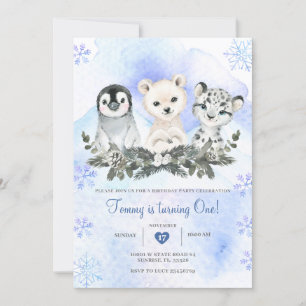 Winter Blue Arctic Mountain Onedeland Birthday Invitation
