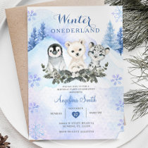 Winter Blue Arctic Mountain Onedeland Birthday Invitation