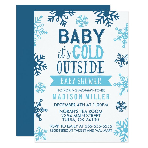 Winter Blue Baby It's Cold Outside Baby Shower Invitation