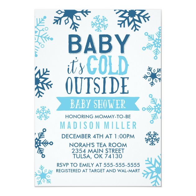 Winter Blue Baby It's Cold Outside Baby Shower Invitation