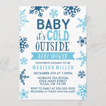 Winter Blue Baby It's Cold Outside Baby Shower Invitation by cardeddesigns at Zazzle