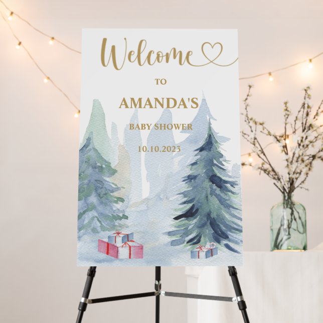 Winter blue baby shower welcome foam board (In Situ (Stand))