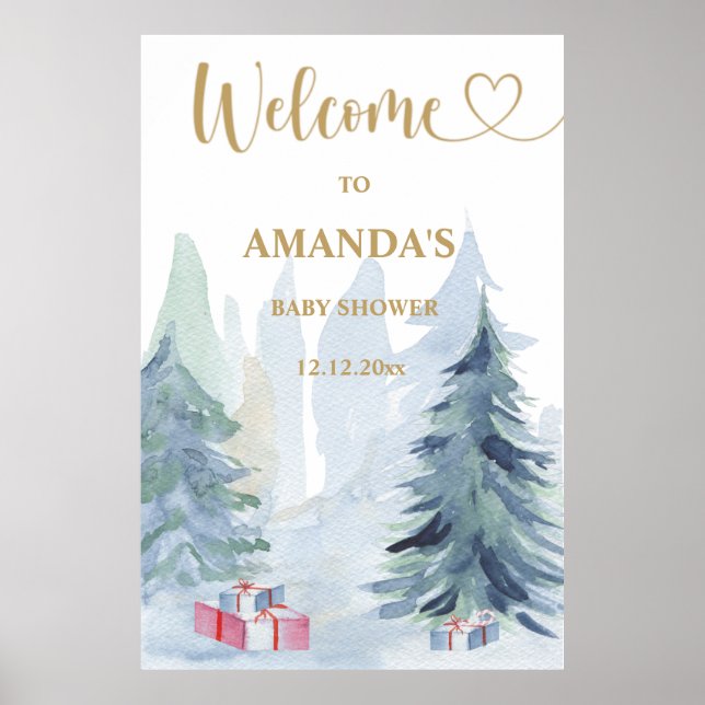 Winter blue baby shower welcome poster (Front)