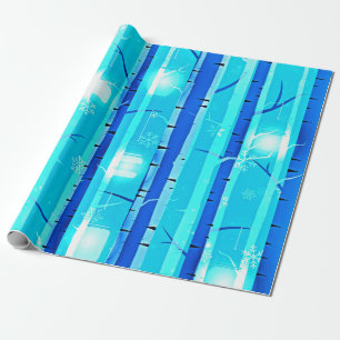 Winter Blue Birch Tree with Snowflakes Wrapping Paper