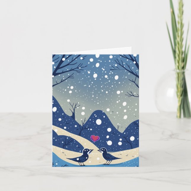 Winter Blue Birds in Love Christmas Party Wedding Invitation (Front)
