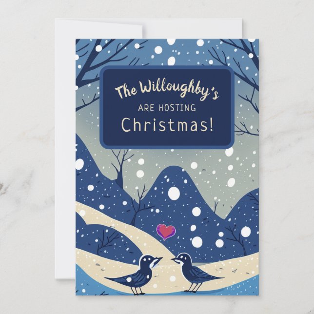 Winter Blue Birds in Love Christmas Wedding  Invitation (Front)
