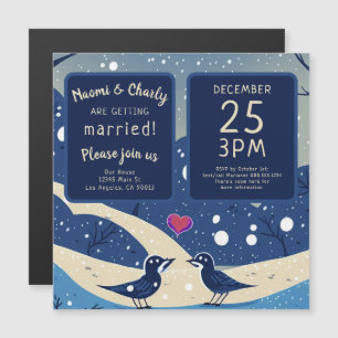 Winter Blue Birds in Love Christmas Wedding Magnetic Invitation