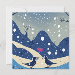 Winter Blue Birds in Love Christmas Wedding Thank You Card