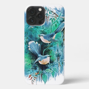 Winter Blue Birds Painting iPhone 13 Pro Max Case