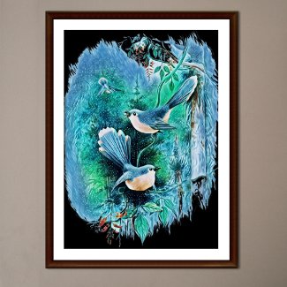 Winter Blue Birds Painting